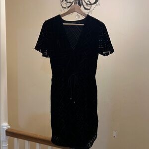 Lauren Ralph Lauren Black Velvet Short Sleeve Wrap Mini Dress